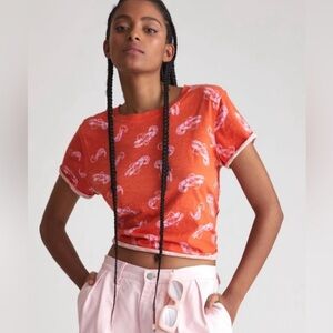 ANTHROPOLOGIE The Caitlin Boxy Lobster Tee by Maeve Sz. Medium